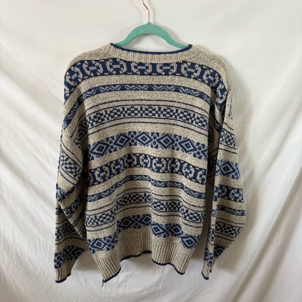 Vintage Lizwear knit sweater cream blue women’s long sleeve fair isle small - Picture 5 of 5